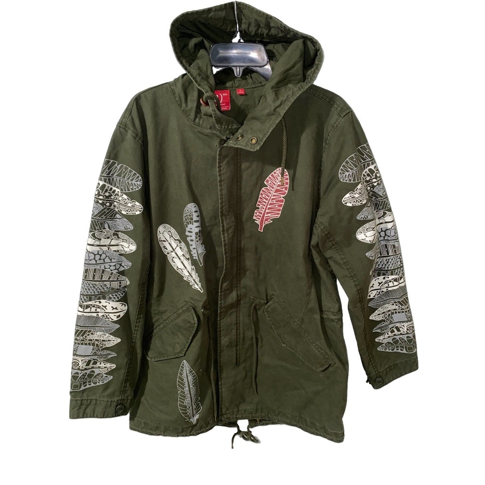 Gap X (RED) Kelsey Montague Butterfly Wing Feather Art Military Jacket Medium